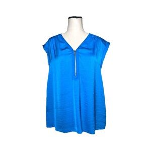 Rebecca Taylor Top Shortsleeve‎ Blue Women’s Size Medium V-neck Shirt Zip Detail